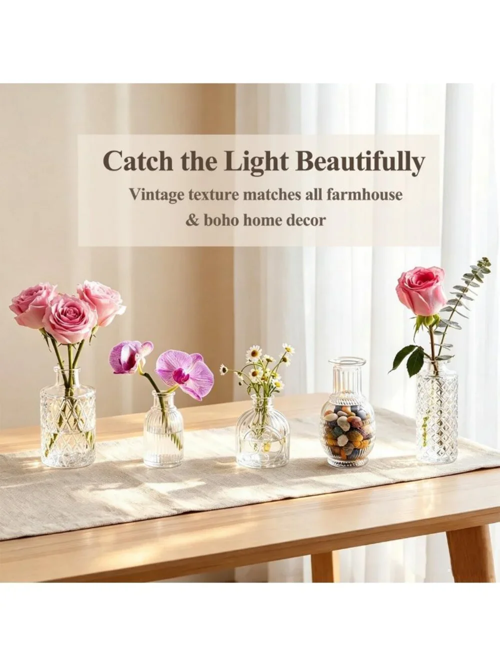 Set of 12 Clear Glass Bud Vases - Small Flower Centerpieces for Weddings